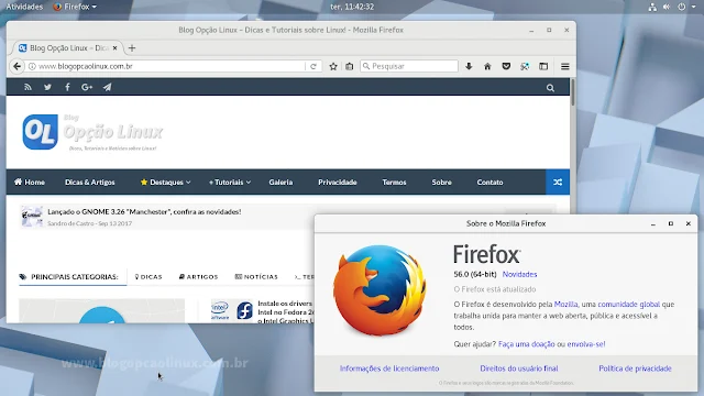 Mozilla Firefox (estável) executando no openSUSE Tumbleweed com ambiente de desktop GNOME