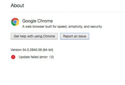 Error de actualización de Chrome