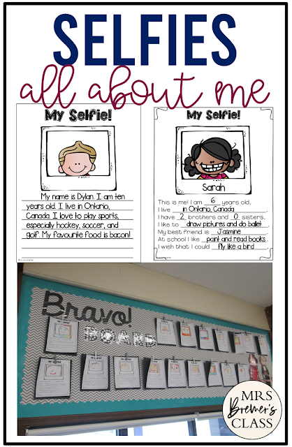 Selfies an All About Me craftivity activity project perfect for back to school diferentiated for various ability levels and grades