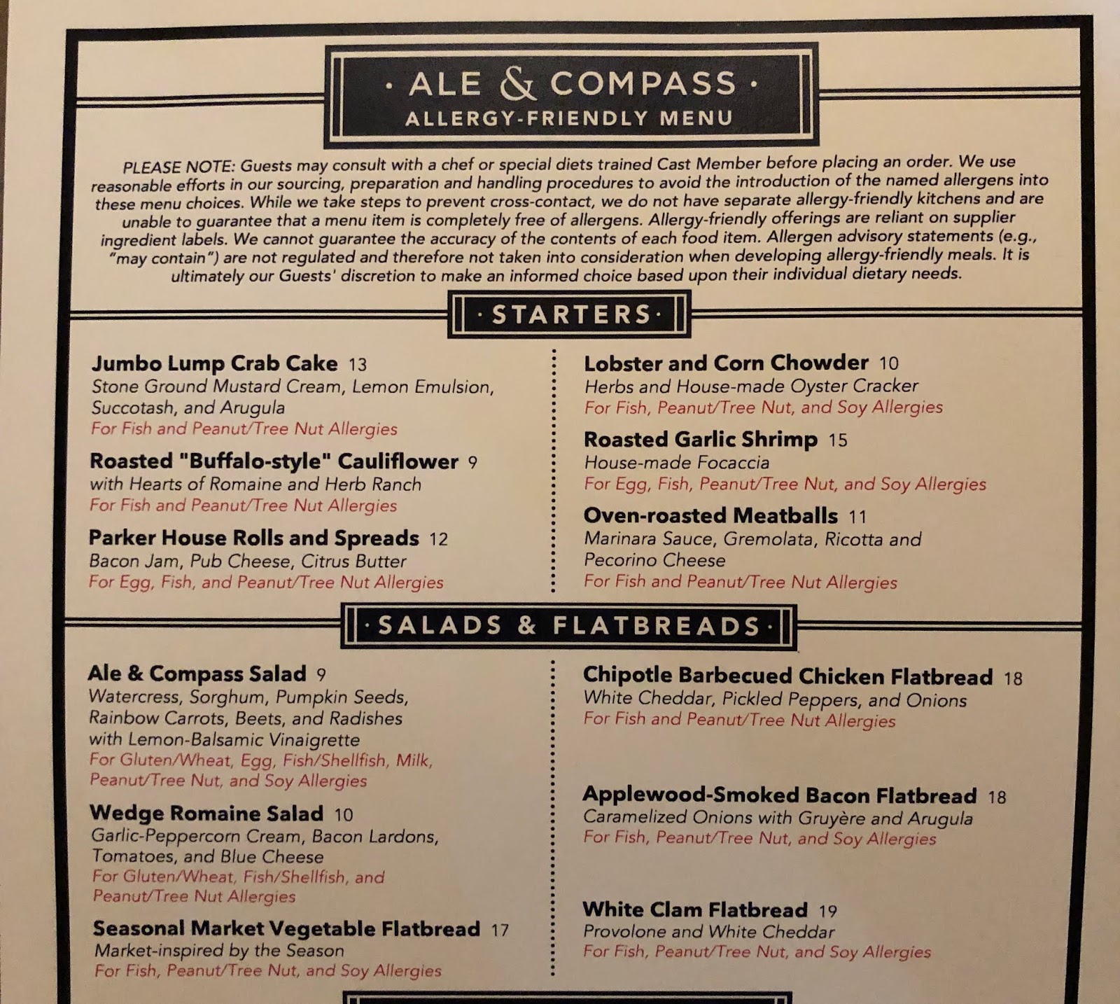 disney yacht club ale and compass menu