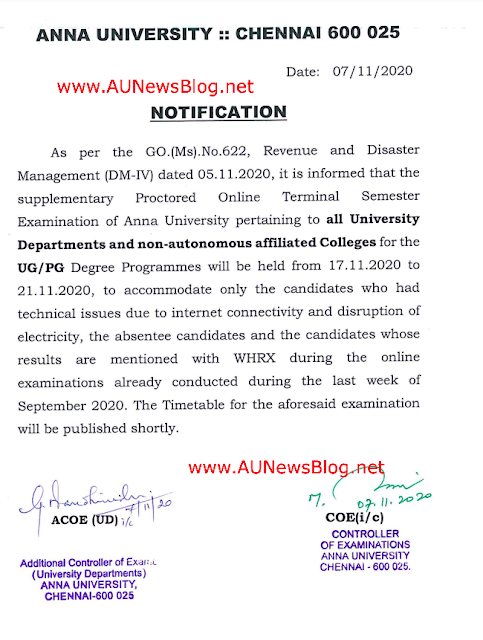Anna University Conducting Re-Exam for WHRX Students - Official Notification Released