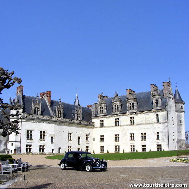 Classic Citroen Traction Avant in the grounds of the Chateau Royal d'Amboise, Indre et Loire, France. Photo by Loire Valley Time Travel.