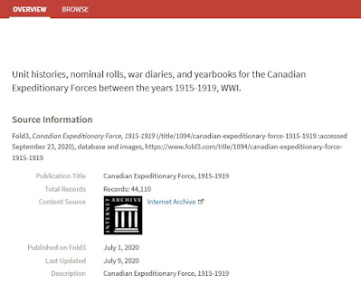 Screen capture from Fold3 for the Canadian Expeditionary Force, 1915-1919 collection.