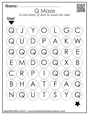 Letter Q dot markers free preschool coloring pages ,learn alphabet ABC for toddlers