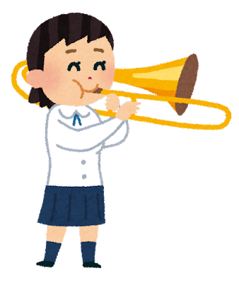 トロンボーンを演奏する女子学生のイラスト（吹奏楽）