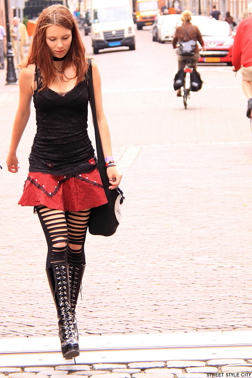 leather dress and boots