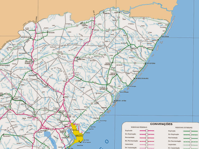 Mapa rodoviário do Litoral Norte de Alagoas