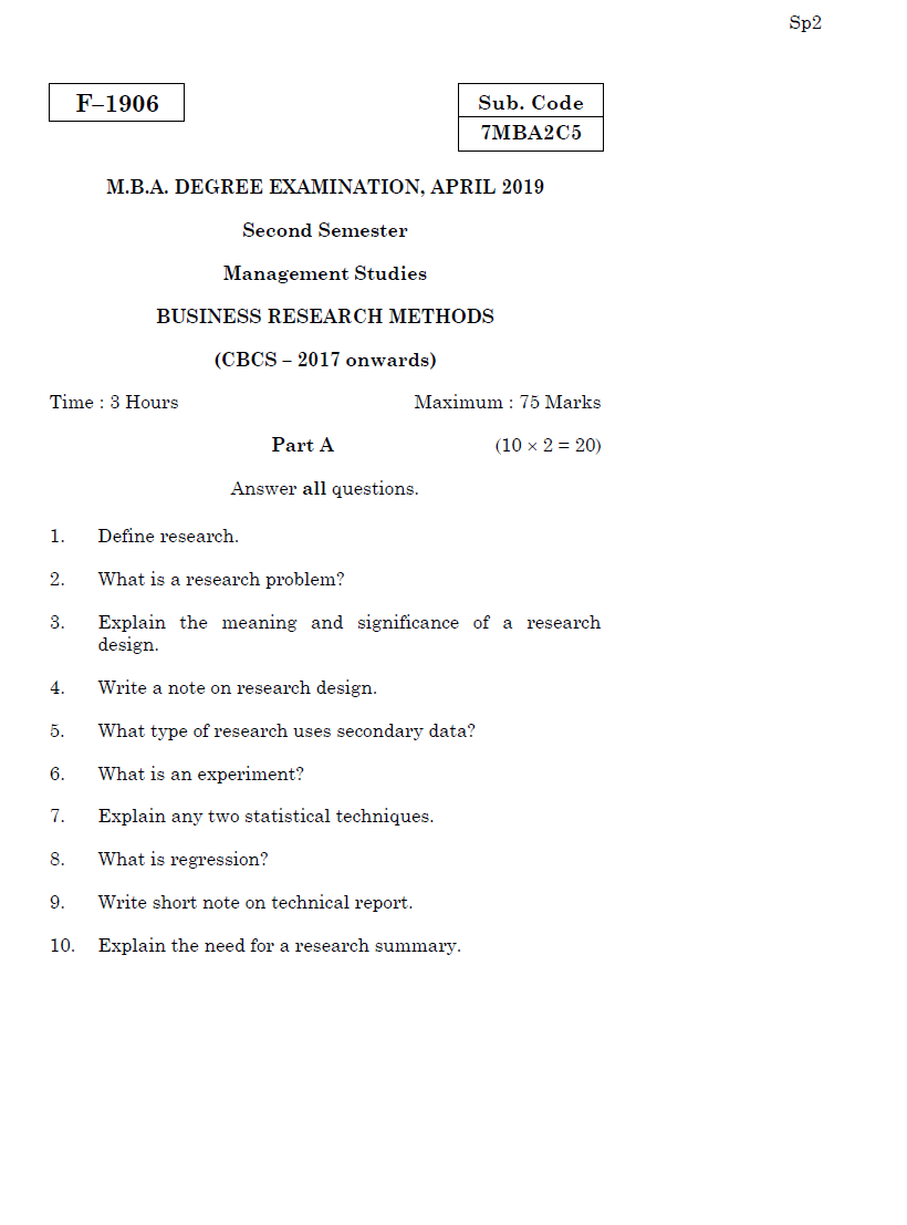 bba business research methods question paper pdf