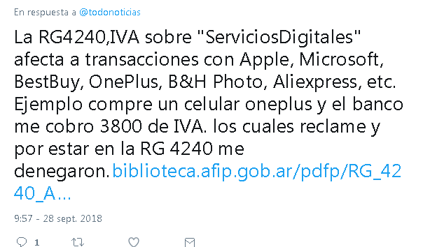 oneplus rg4240 RG 4240 IVA servicios digitales telefonos oneplus afip argentina