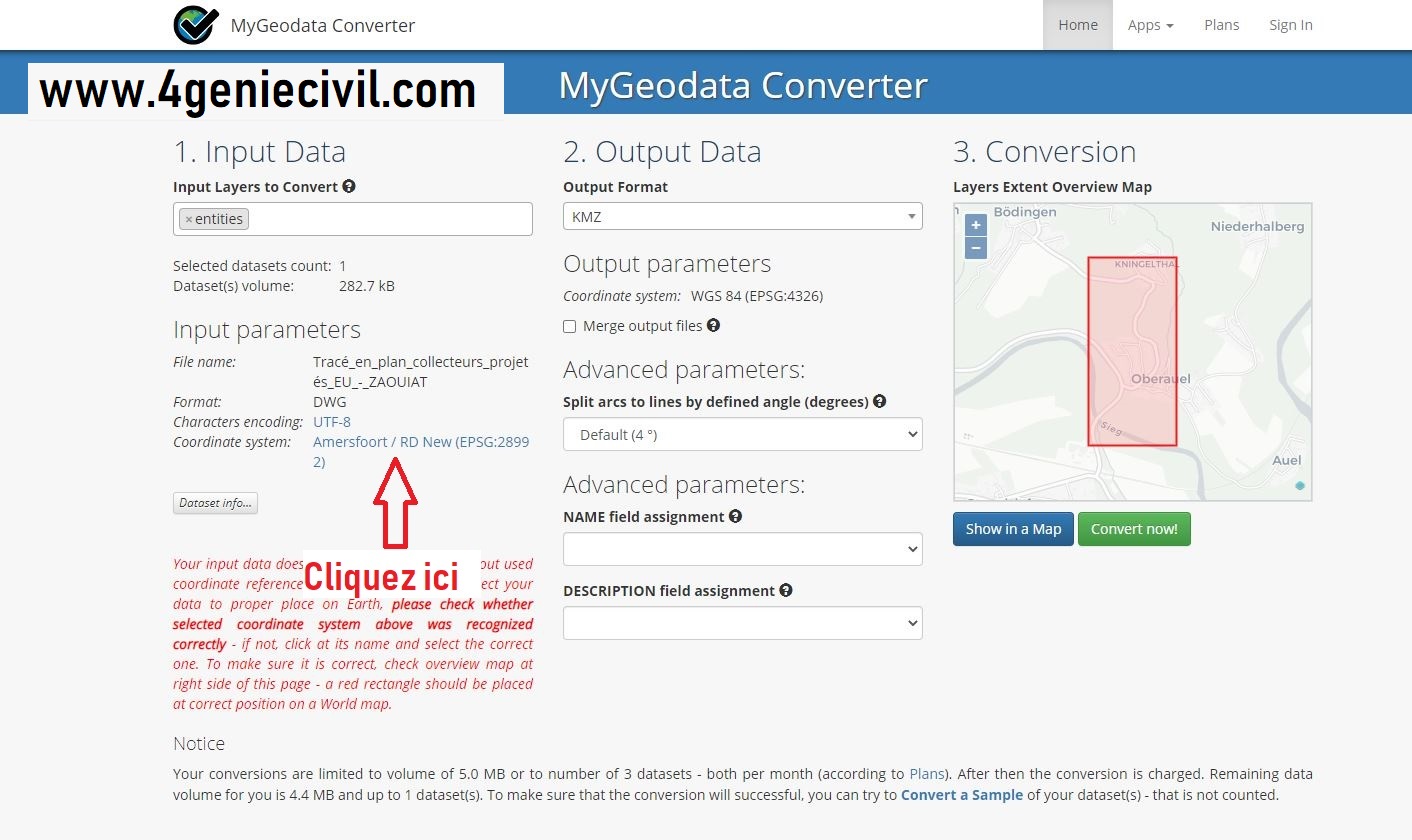 convertir un fichier autocad dwg à kmz ou kml pour google earth (1)