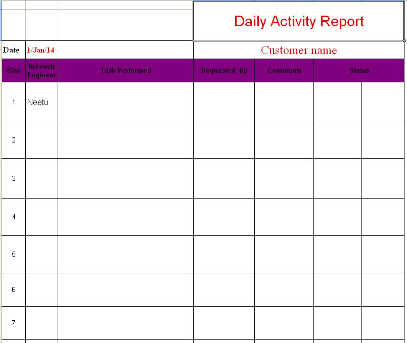 Daily Activity Report Format In Excel Free Download