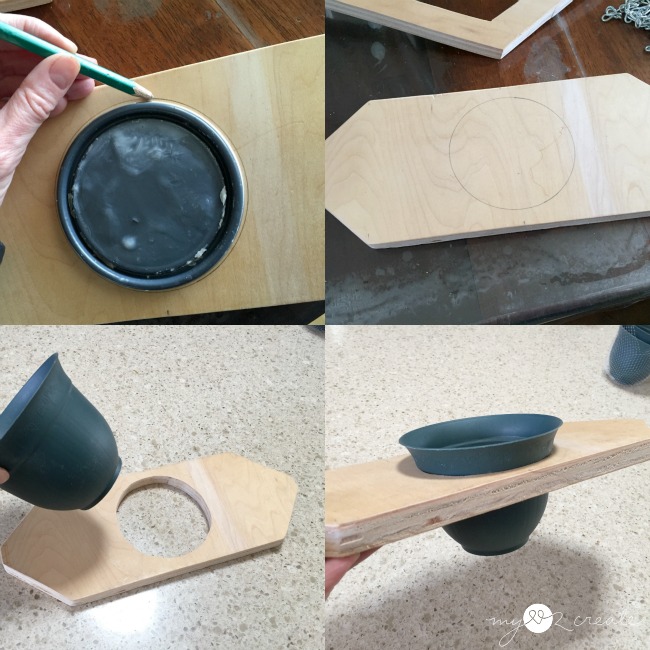 cutting a hole for a planter pot