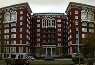 An image of the structure of red Tutwiler Hotel, Birmingham, AL  