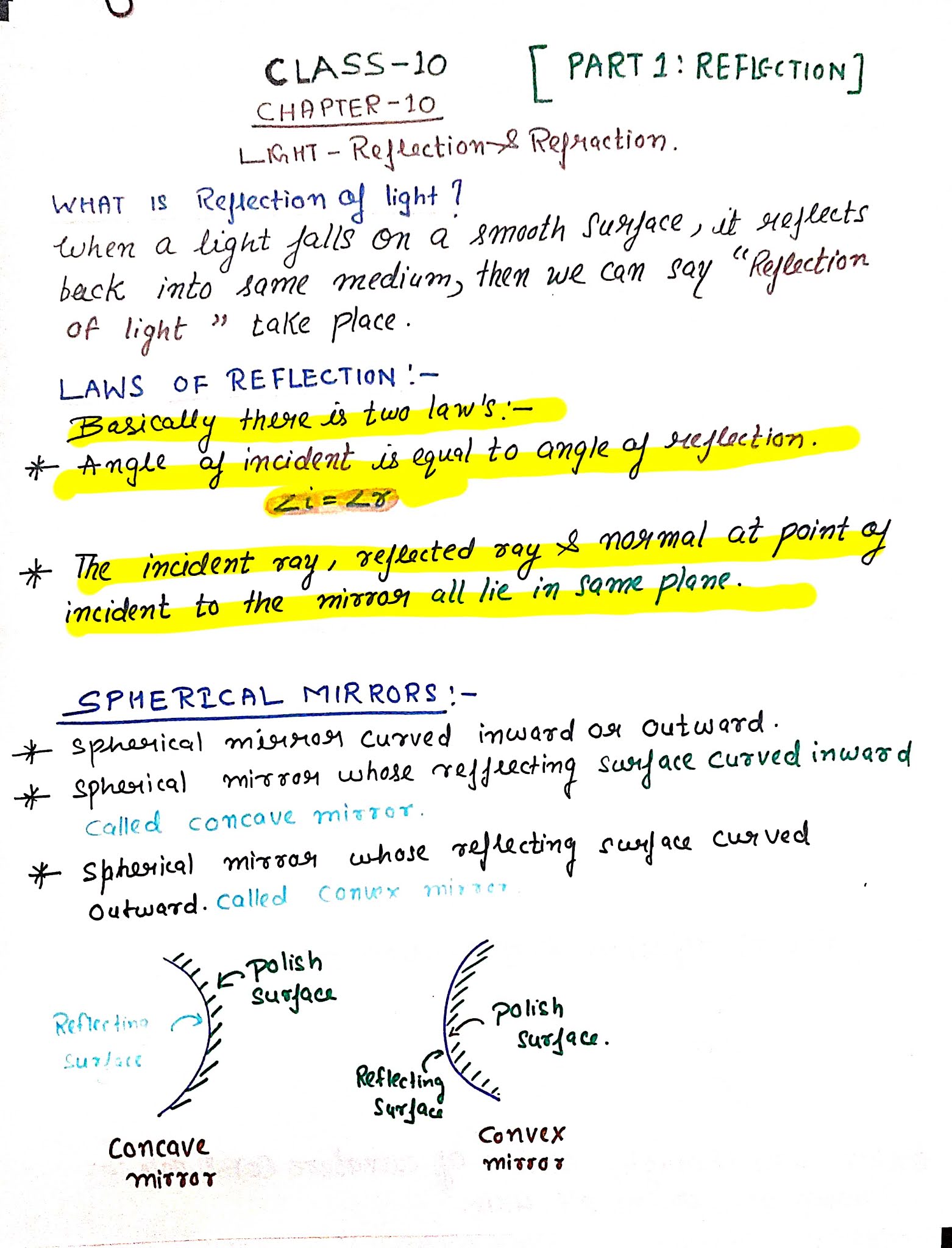 Science is easy with me Class 10 science chapter 10 light reflection