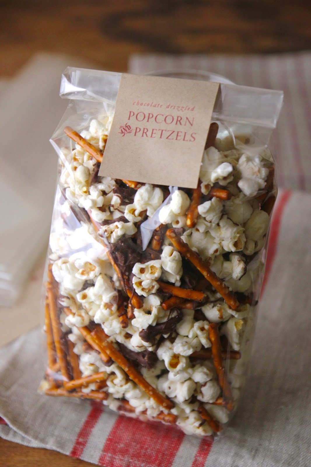 Chocolate Drizzled Popcorn & Pretzels Easy NoBake Gift Jenny