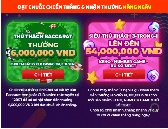 Chuỗi thắng 60 Triệu mỗi ngày tại 12BET Chuoithang