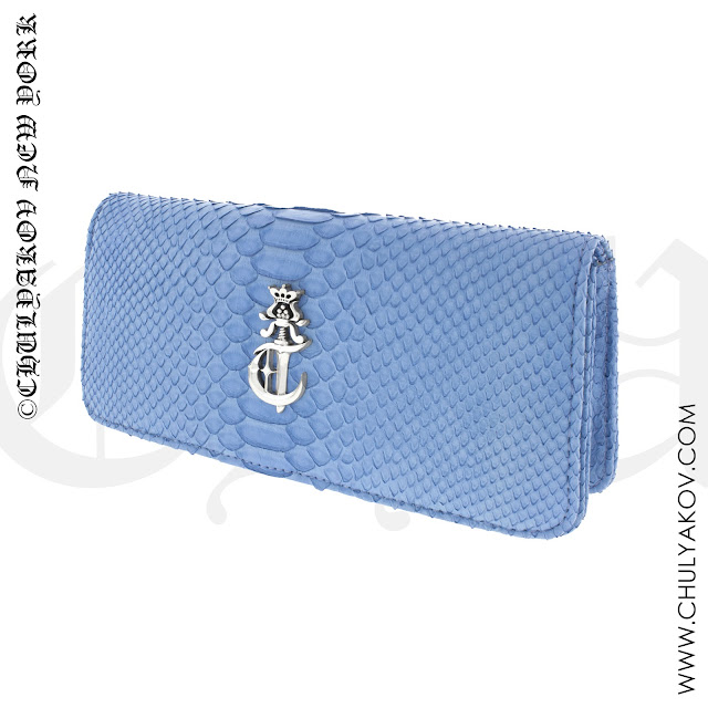 Genuine Python Leather Clutch with Silver Logo