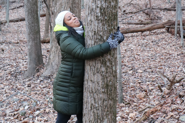 Tree hugger hugging a tree