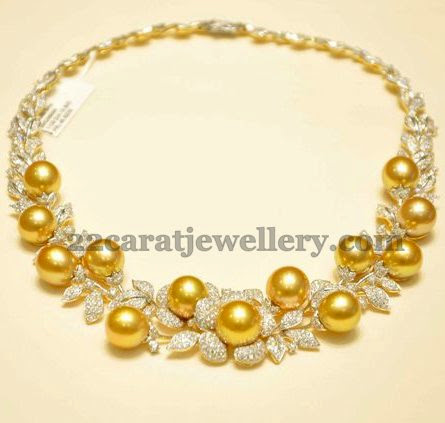 Gold Color South Pearls Floral Necklace - Jewellery Designs