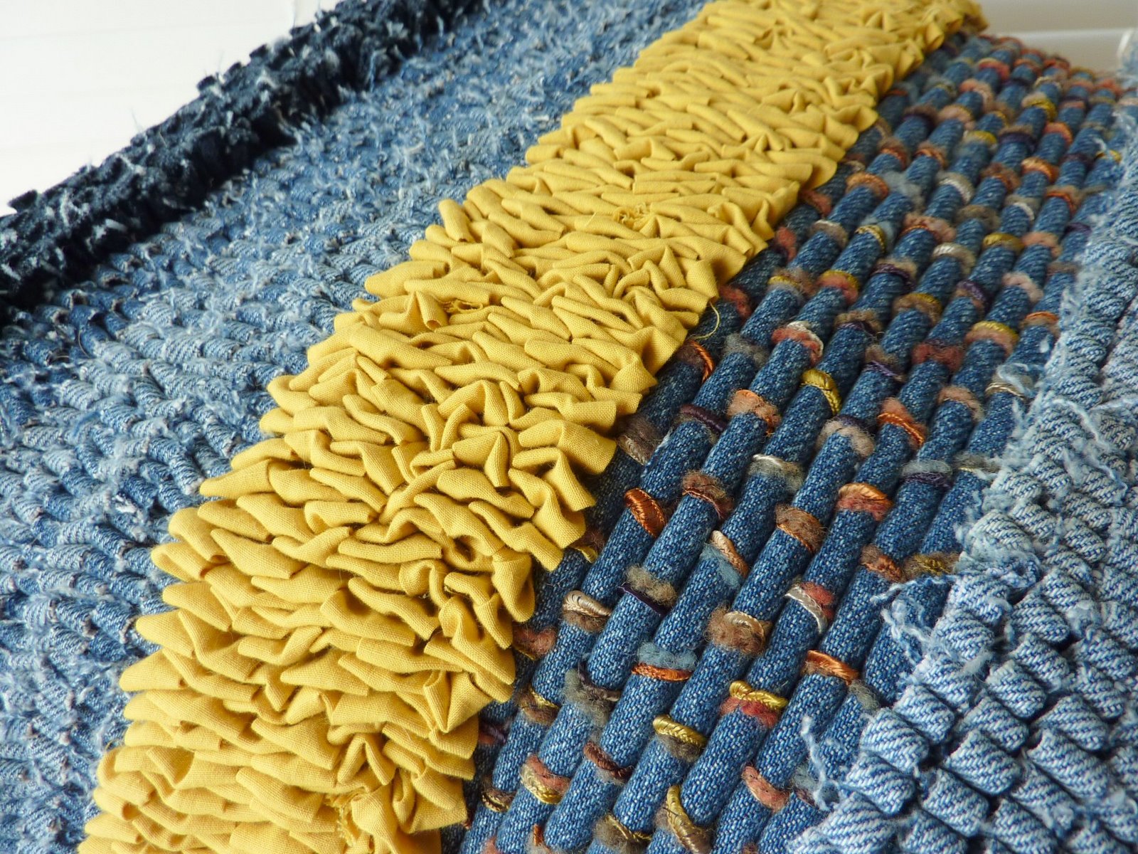 Fire Horse Textiles Rag Rug, Recycled Denim Cushion