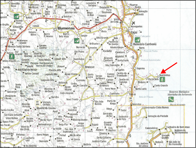 Mapa rodoviário da região de Bombinhas