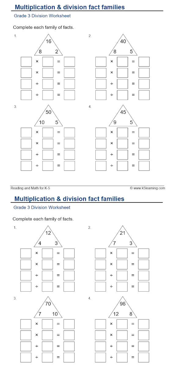 Third Grade A-B-C-D: WEEK 14 - MATH - OPTIONAL Fact Families