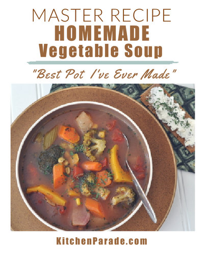 How to Make Homemade Vegetable Soup, a master recipe ♥ KitchenParade.com. Never the same twice! Perfect for CSA members, farmers market shoppers and all vegetable lovers!