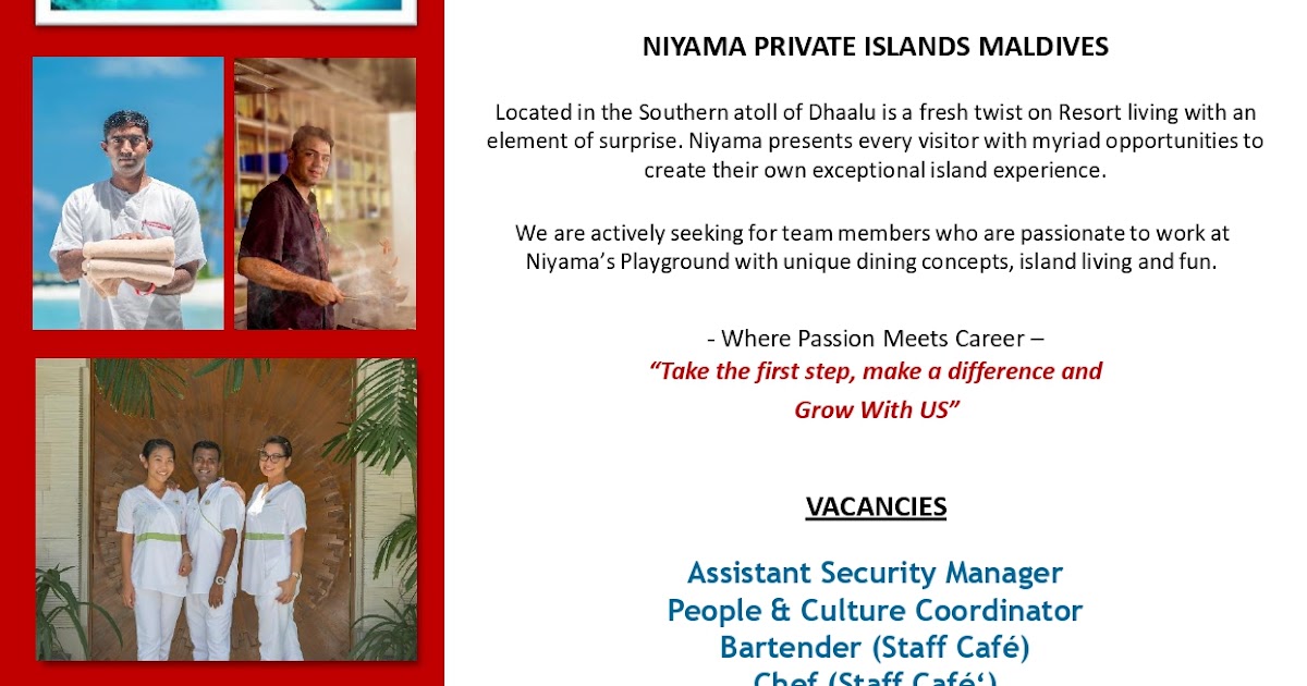 Job Maldives Fresh Jobs in Maldives Career Opportunities at Niyama