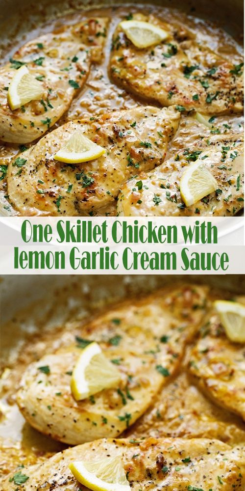 One Skillet Chicken with lemon Garlic Cream Sauce - Chicken