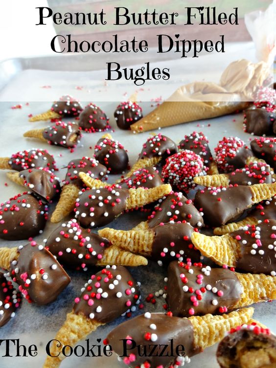 Peanut Butter Stuffed Chocolate Dipped Bugles Easy Food Recipes