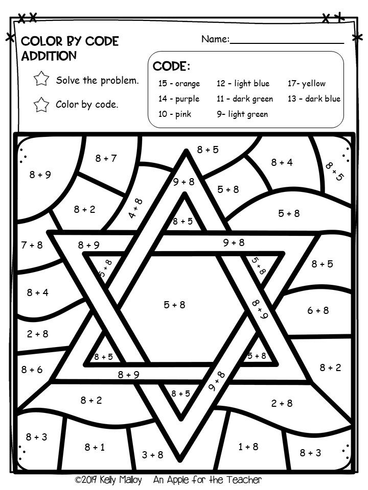 An Apple For The Teacher Hanukkah Color By Number Math Facts Practice