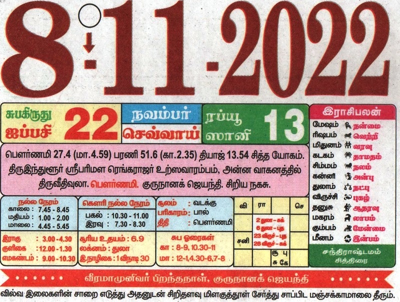 Calendar 2022 Tamil November