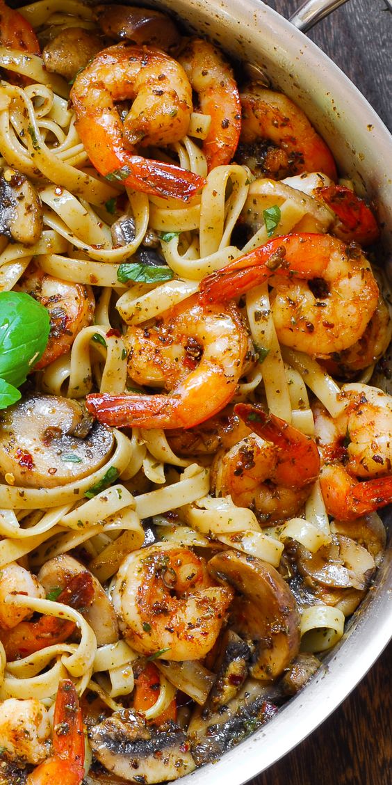 Pesto Shrimp Fettuccine in Mushroom Garlic Sauce Recipe Notes
