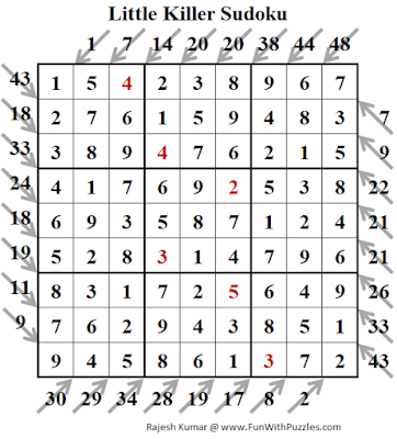 Answer of Little Killer Sudoku Puzzles (Fun With Sudoku #317)