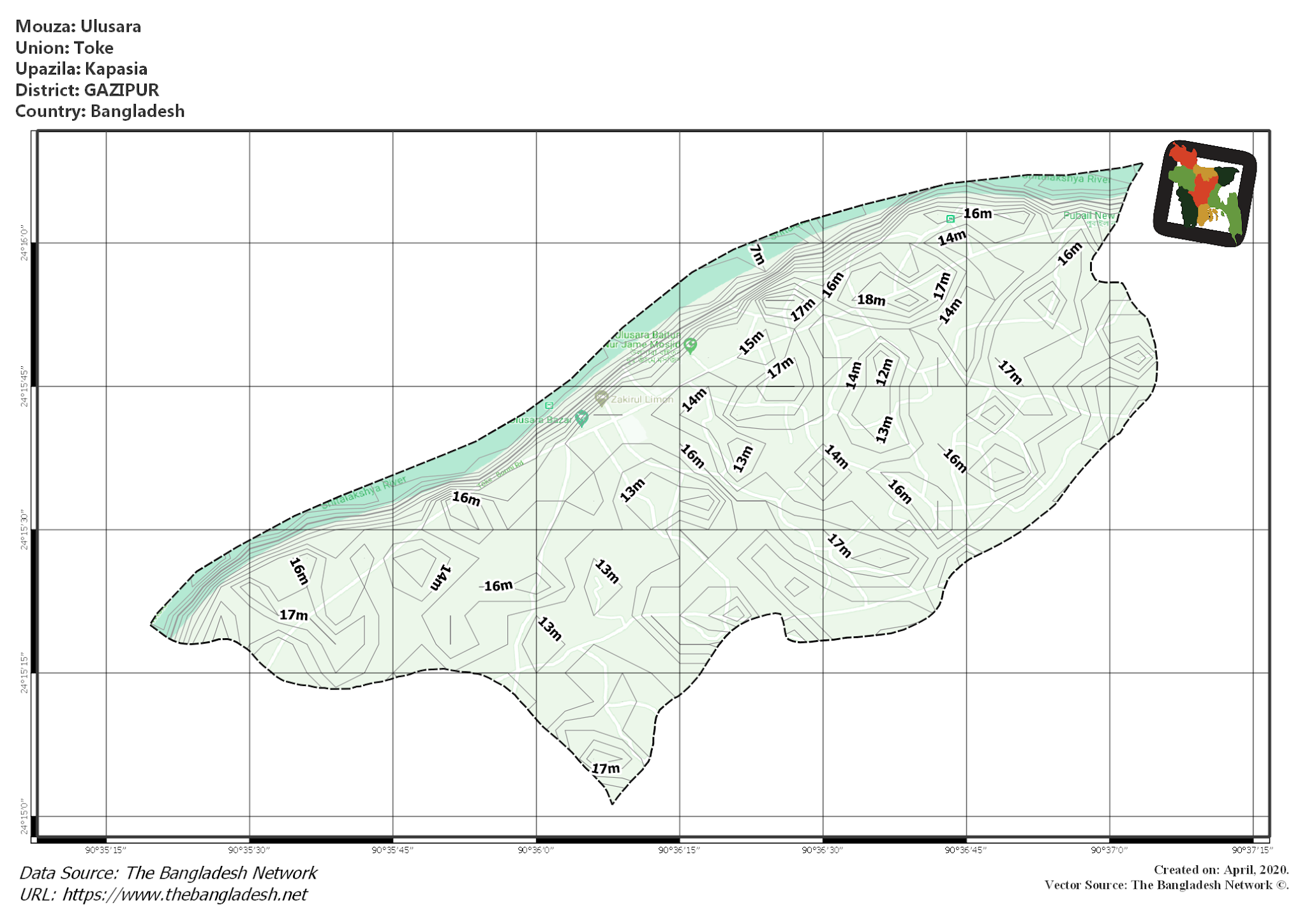 Map of Ulusara Mouza of Kapasia Upazila, GAZIPUR, Bangladesh.