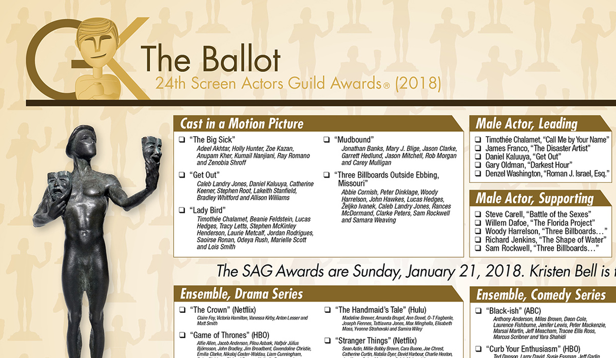 2018 Display Actors Guild (SAG) Awards printable ballot The picture regarding Golden Globe Ballots Printable identify 2018 Display Actors Guild (SAG) Awards printable ballot The