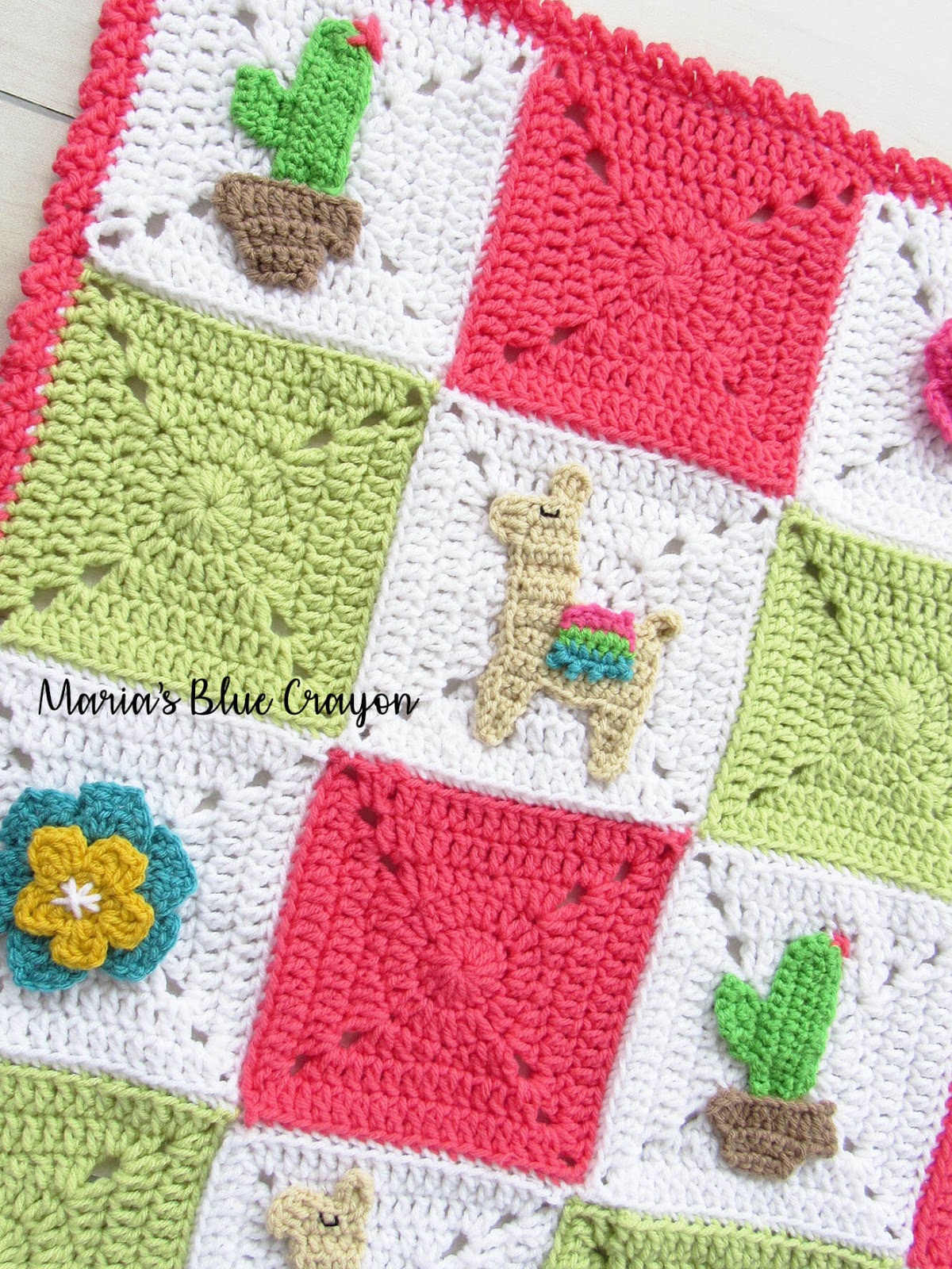 Llama and Cactus Granny Square Afghan - Free Crochet Pattern - Maria&#039;s
