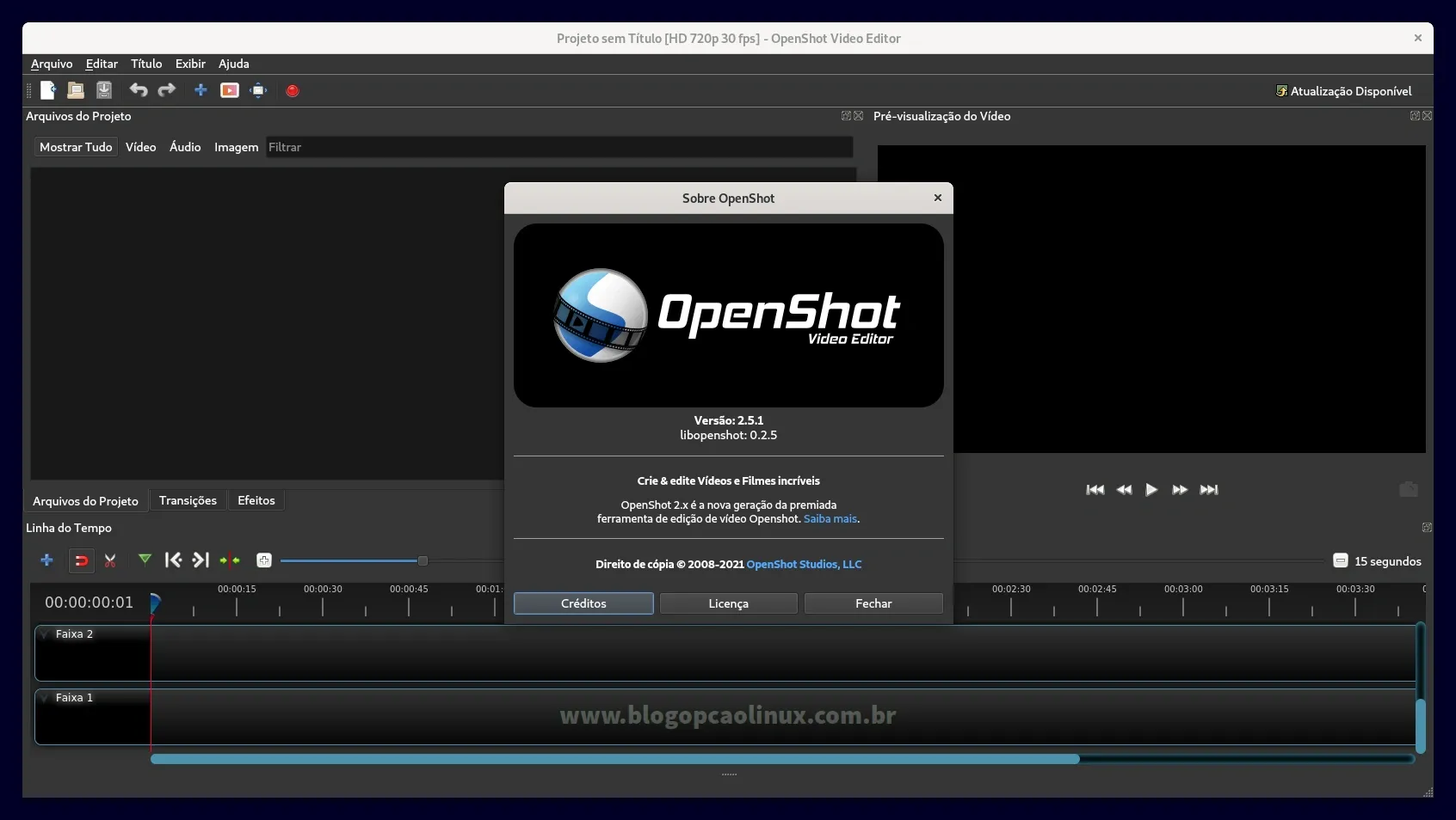 OpenShot executando no Debian 11 Bullseye