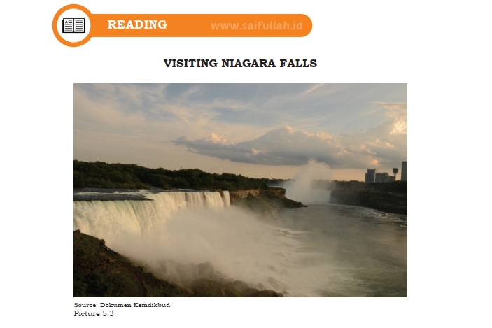 Terjemahan Teks Visiting Niagara Falls Chapter 5 Halaman 72-73 (Reading) Kelas 10 - Saifullah.id