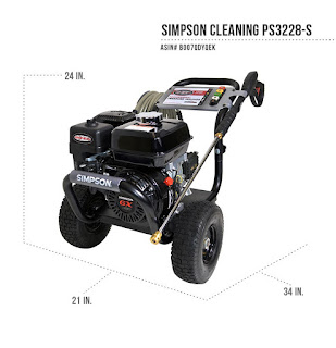 Simpson PowerShot PS3228-S Gas Pressure Washer's Dimensions 21” wide x 34” deep x 24” high, image, review features and specifications