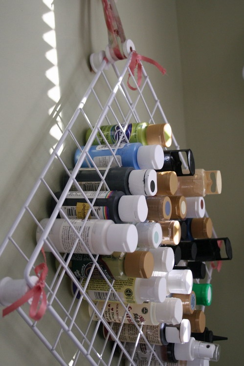 Craft Room Organization: PVC and Wire Shelf Paint Storage