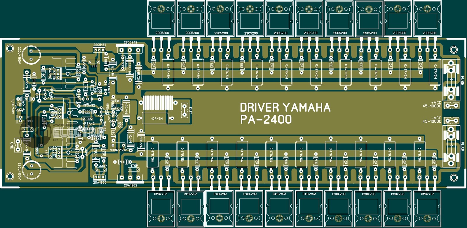 Driver Lapangan Layout PCB Power Yamaha PA 2400 | Rangkaian elektronik