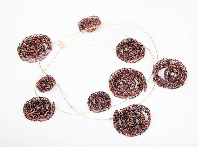 Spiral necklace, burgundy necklace