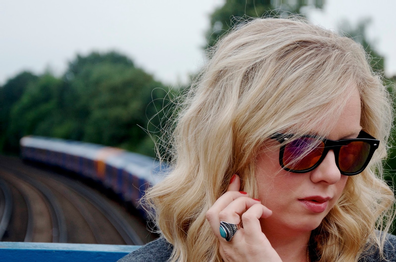 wavy blonde hair and train