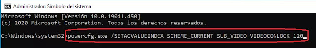 comando para configurar el temporizador de tiempo de espera de la pantalla de bloqueo
