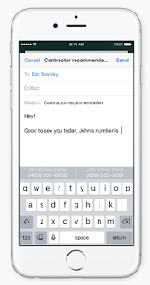 iphoen screen showing image of someone composing an email. It displayes " john's number is" and also john's phone number pulled from the address book as an option. iphoen screen showing image of someone composing an email. It displayes " john's number is" and also john's phone number pulled from the address book as an option.