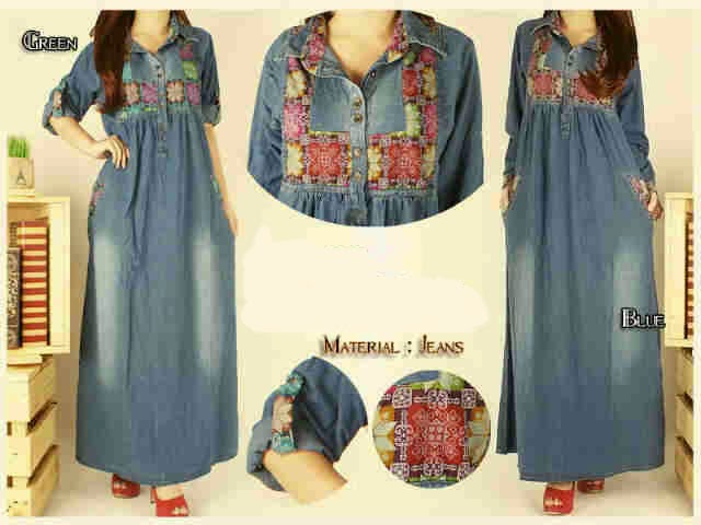 Gamis Jeans Kombinasi Songket ZK-R-140306  Pakaian Wanita 
