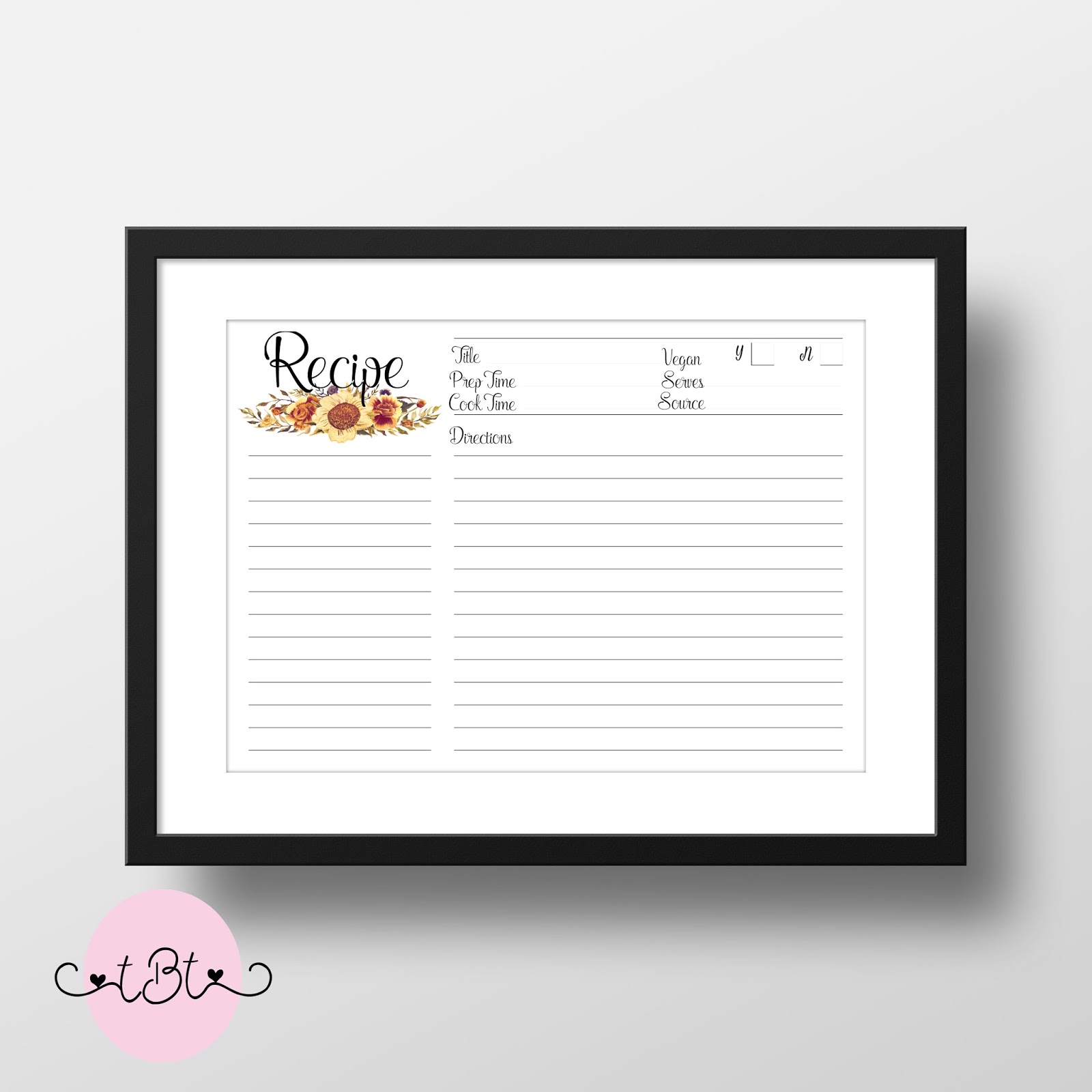 Tailored By Tiera Free Printable Floral Recipe Card