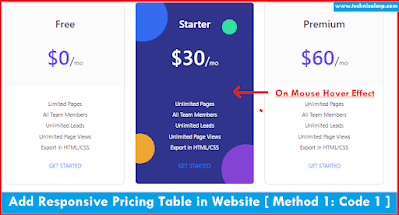Add Responsive pricing table in website blog post