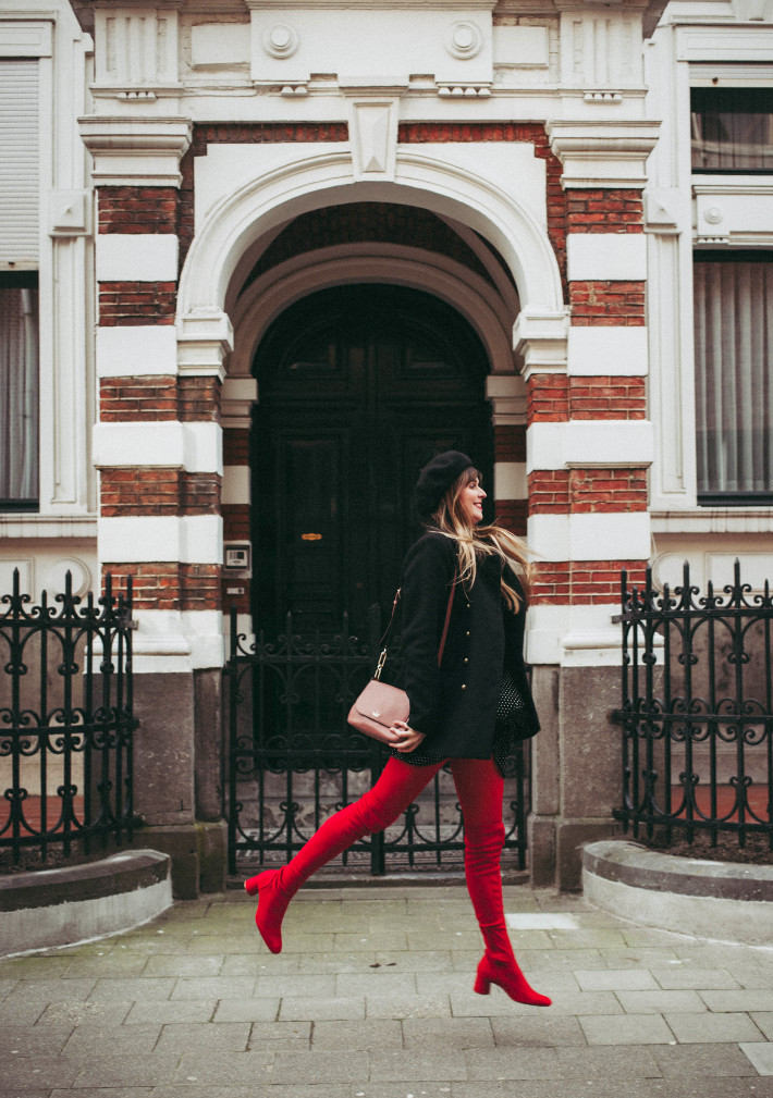 Outfit red tights and boots THE STYLING DUTCHMAN.
